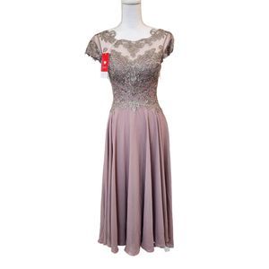 JJ House Dress Mother Of Bride A-line Asymmetrical DUSK Beaded Lace Chiffon Sz2